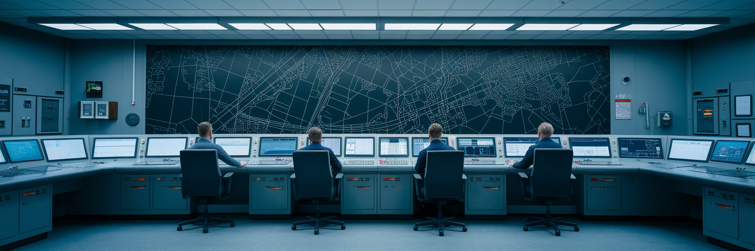 Operations team monitoring infrastructure in control room.