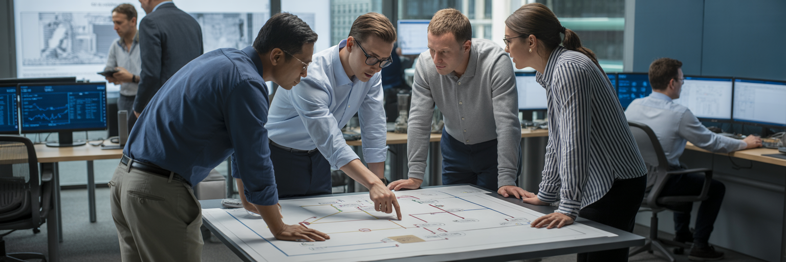 Financial operations team coordinating workflow