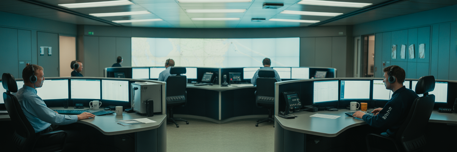 Logistics control room operators coordinating tasks.