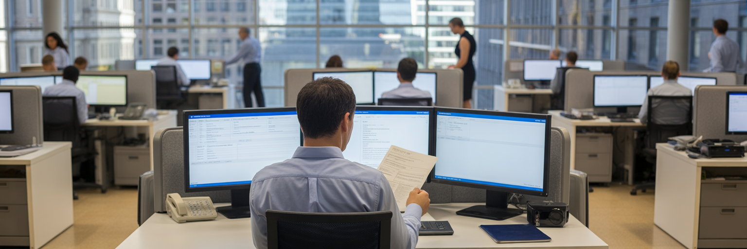 Insurance team working on claims processing.
