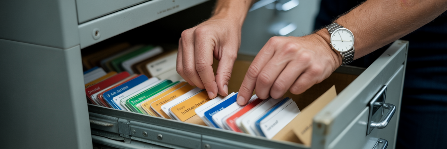 Hands reorganising process index cards.