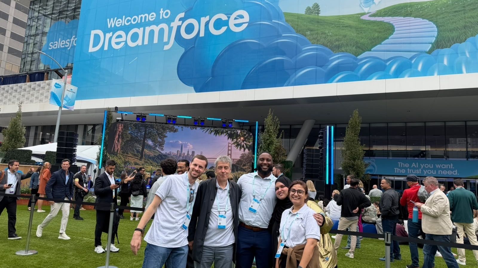 The Ortoo team outside Moscone Center under the Welcome to Dreamforce banner, Dreamforce 2026
