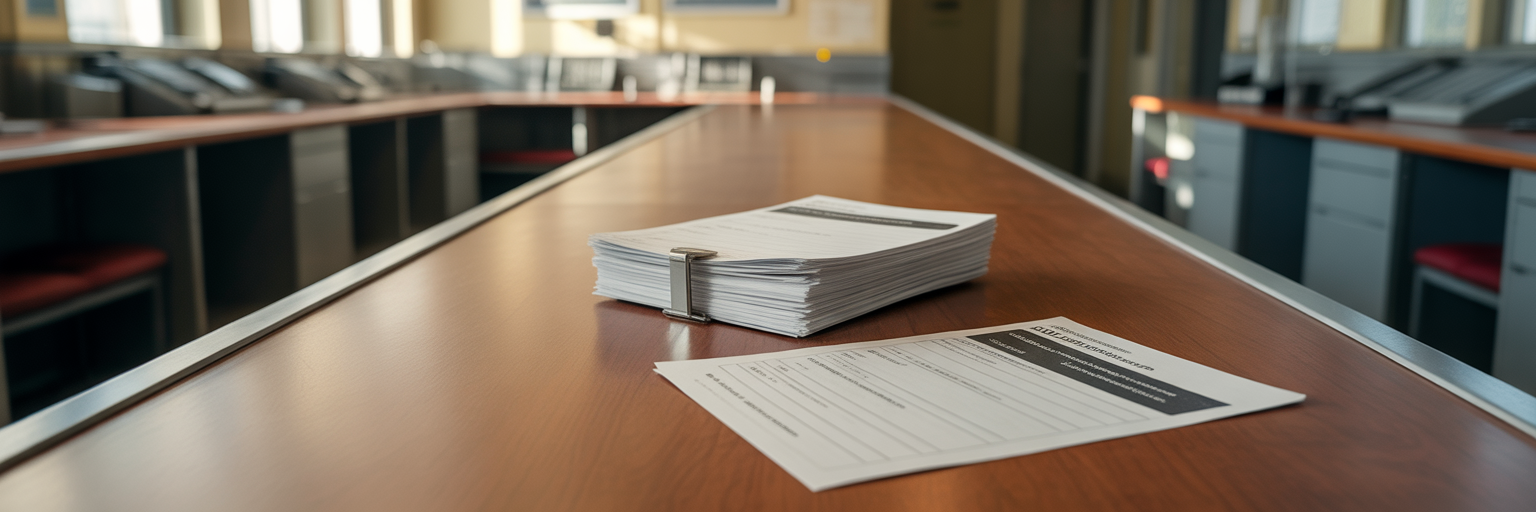 Application forms awaiting review on a counter.