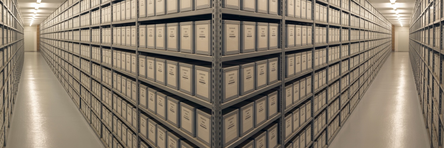Vast document archive storage room.