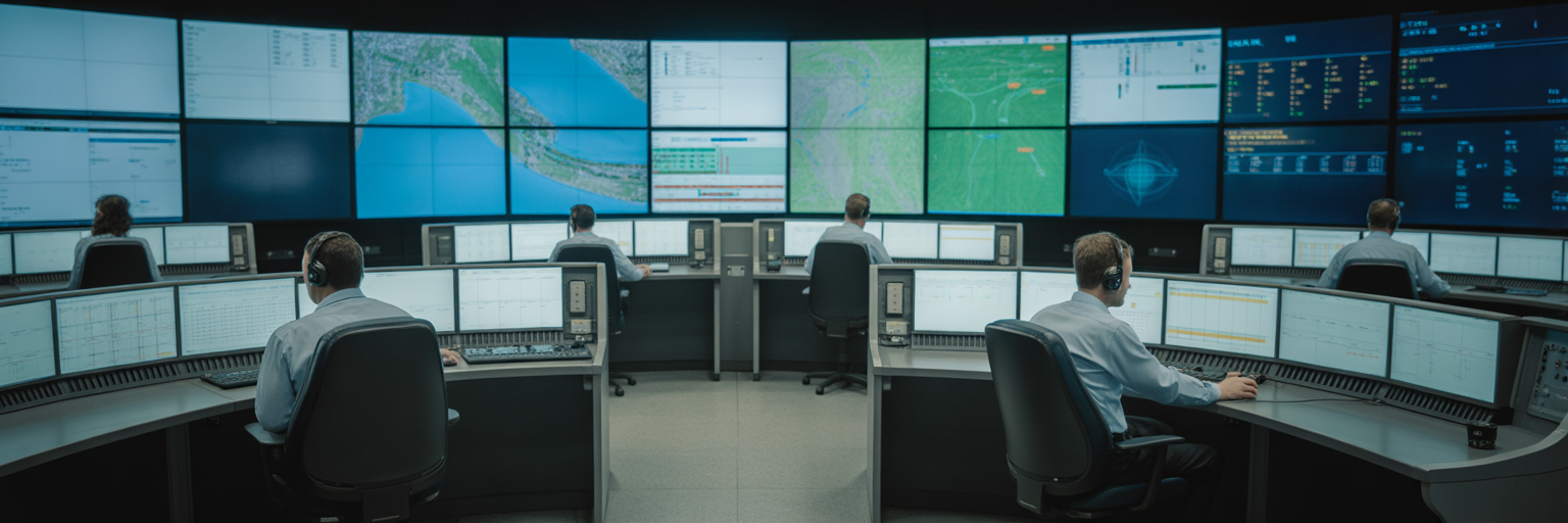 Operators in a modern utilities control room.