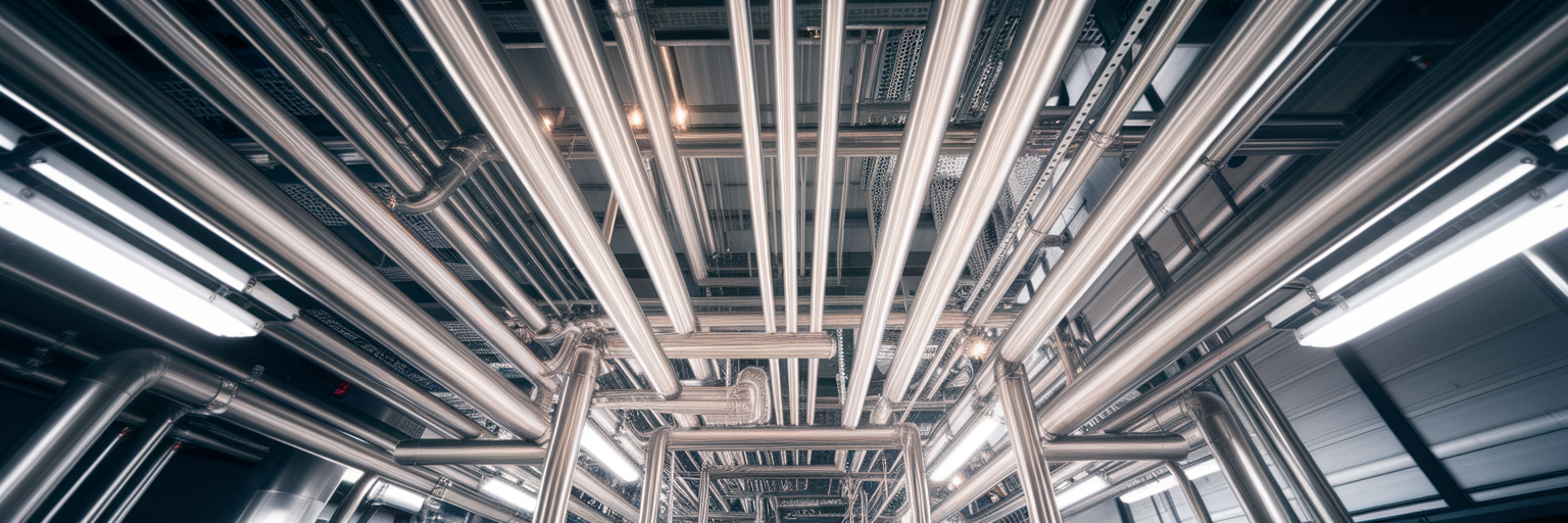Complex network of industrial pipes representing workflow orchestration.