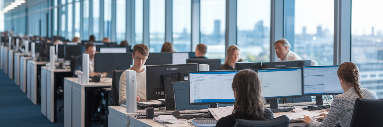 Financial services team working in London office.