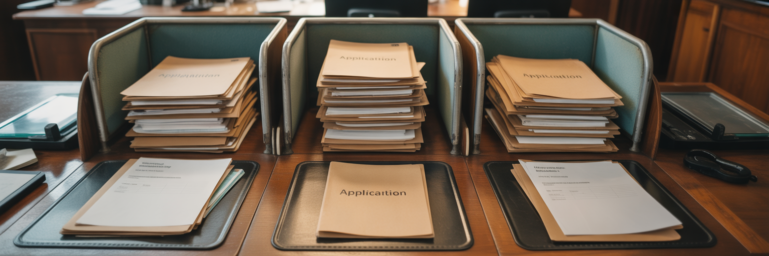 Physical client folders sorted on a desk.